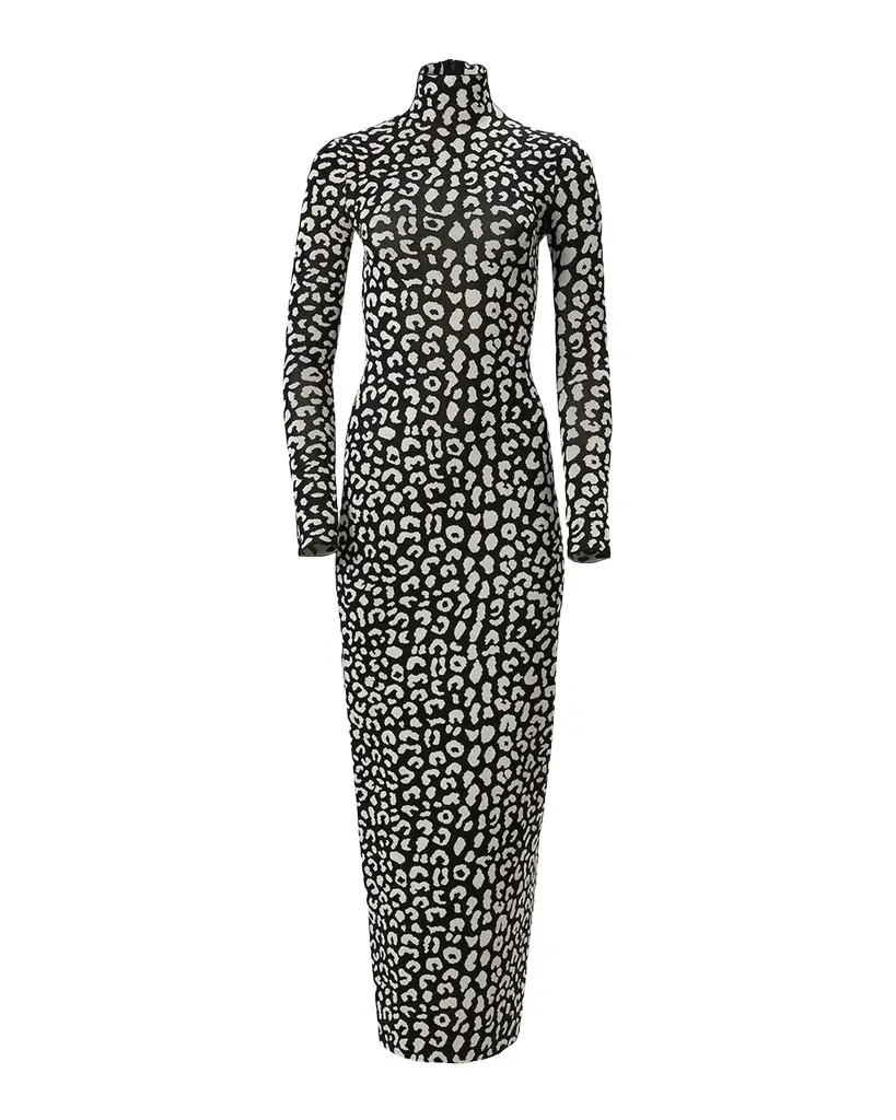 Carolina Herrera Long-Sleeve Leopard Maxi Turtleneck Dress