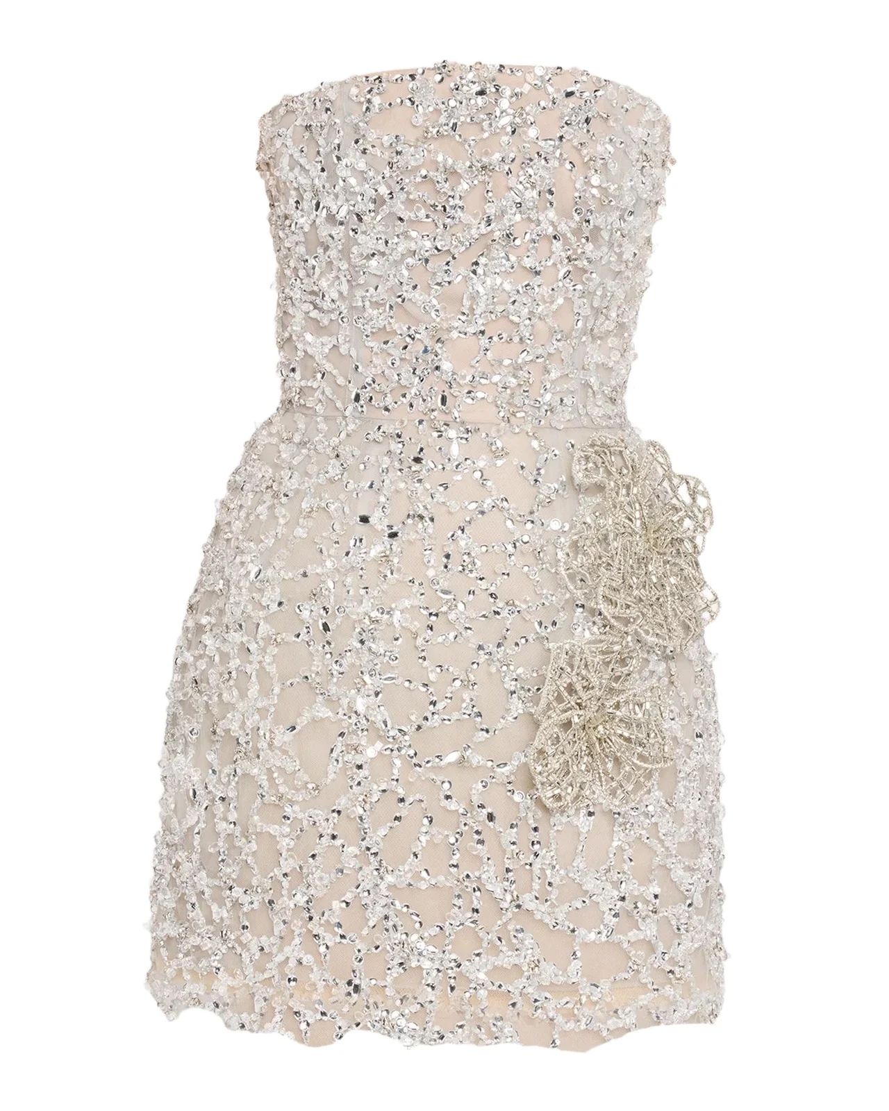 Crystal Leaves Embroidered Strapless Mini Dress