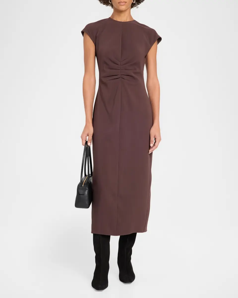 Veronica Beard June Ruched Cap-Sleeve Midi Dress | Thumbnail 2 Veronica Beard June Ruched Cap-Sleeve Midi Dress | Thumbnail 2