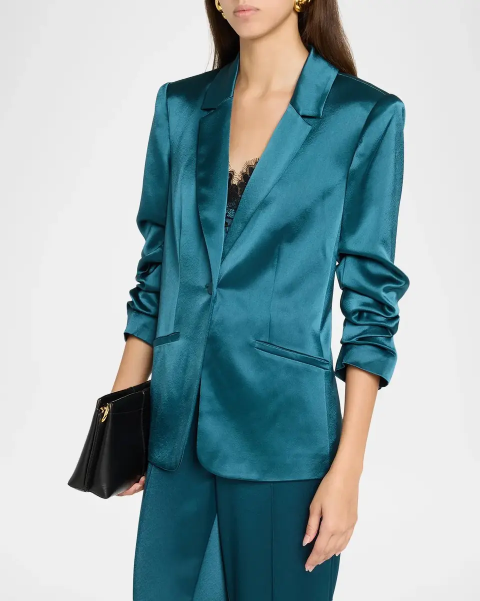 Cinq à Sept Kylie Scrunched-Sleeve Satin Blazer | Thumbnail 4 Cinq à Sept Kylie Scrunched-Sleeve Satin Blazer | Thumbnail 4