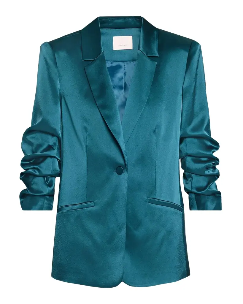 Cinq à Sept Kylie Scrunched-Sleeve Satin Blazer