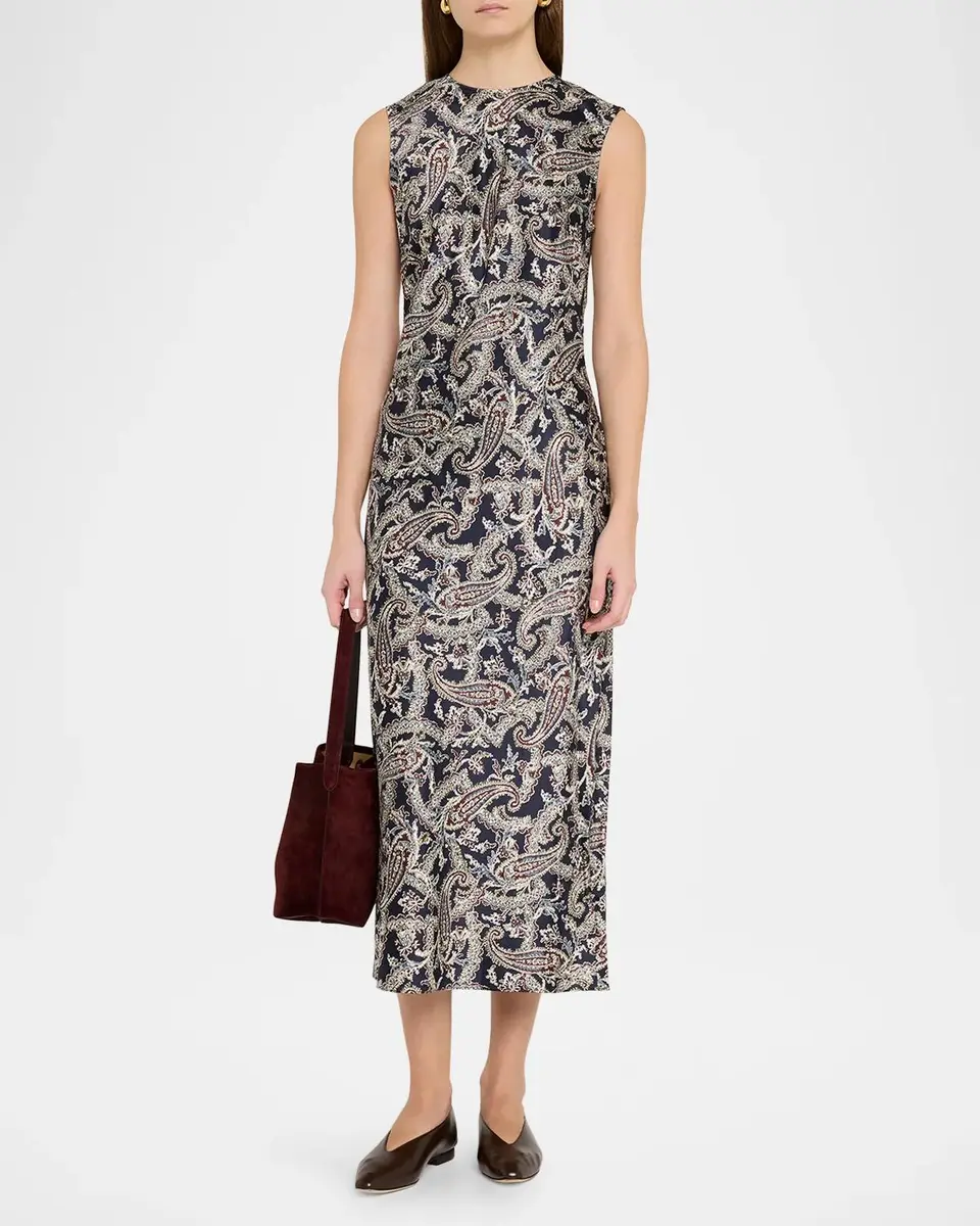 Veronica Beard Gemma Paisley Satin Sleeveless Midi Dress | Thumbnail 2 Veronica Beard Gemma Paisley Satin Sleeveless Midi Dress | Thumbnail 2