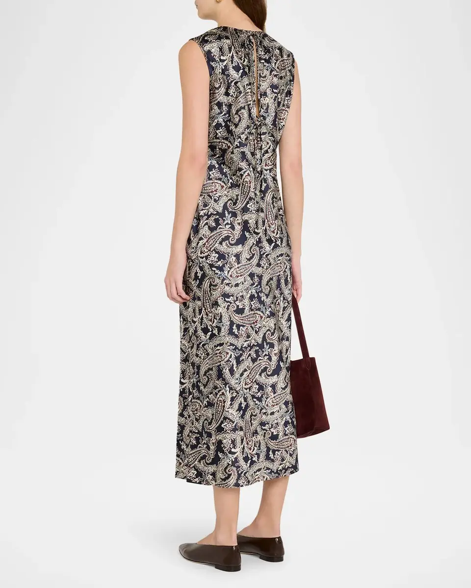 Veronica Beard Gemma Paisley Satin Sleeveless Midi Dress | Thumbnail 3 Veronica Beard Gemma Paisley Satin Sleeveless Midi Dress | Thumbnail 3