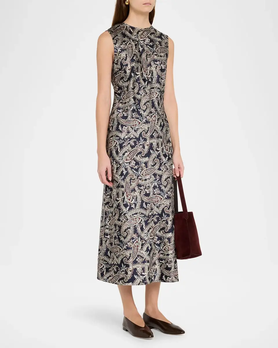 Veronica Beard Gemma Paisley Satin Sleeveless Midi Dress | Thumbnail 4 Veronica Beard Gemma Paisley Satin Sleeveless Midi Dress | Thumbnail 4