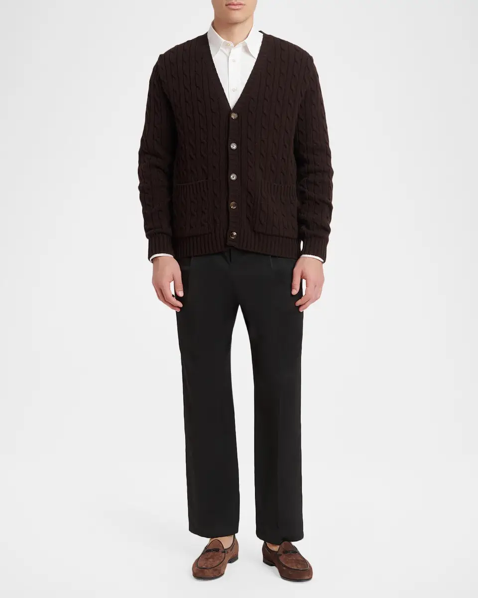Valentino Garavani Men's Textured Cable-Knit Virgin Wool Cardigan | Thumbnail 2 Valentino Garavani Men's Textured Cable-Knit Virgin Wool Cardigan | Thumbnail 2