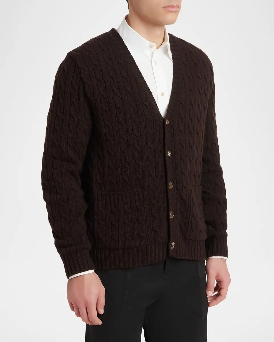 Valentino Garavani Men's Textured Cable-Knit Virgin Wool Cardigan | Thumbnail 3 Valentino Garavani Men's Textured Cable-Knit Virgin Wool Cardigan | Thumbnail 3