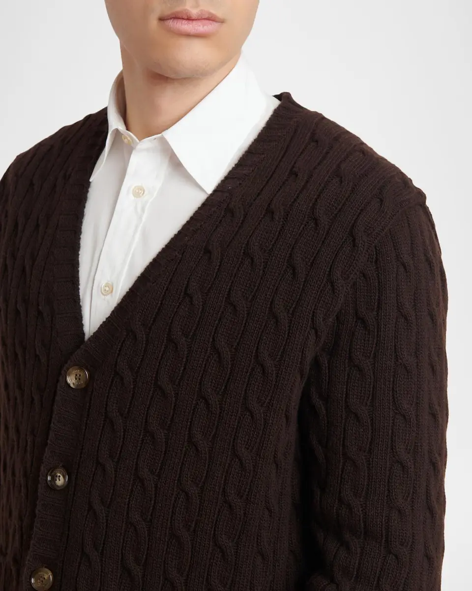 Valentino Garavani Men's Textured Cable-Knit Virgin Wool Cardigan | Thumbnail 4 Valentino Garavani Men's Textured Cable-Knit Virgin Wool Cardigan | Thumbnail 4