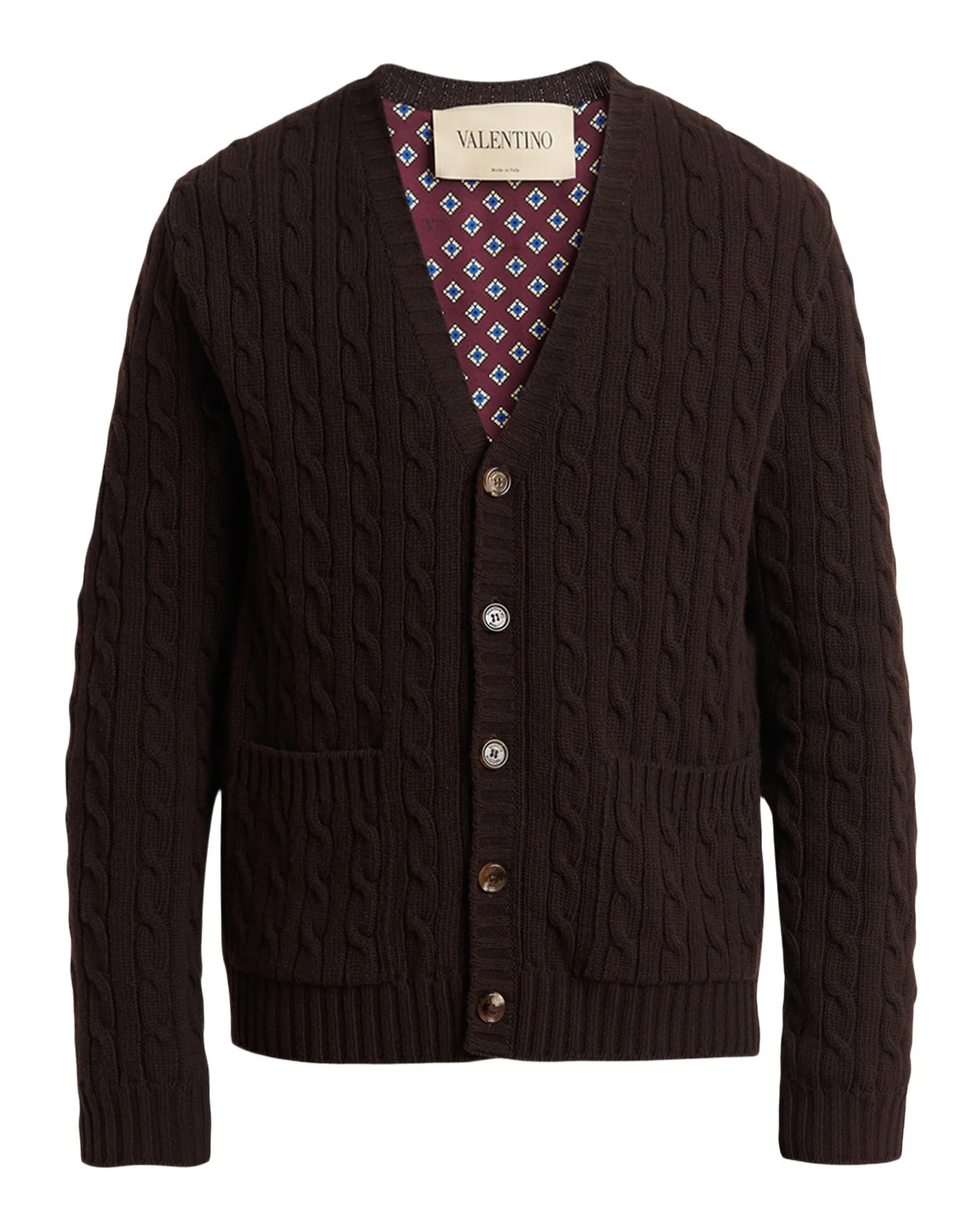 Valentino Garavani Men's Textured Cable-Knit Virgin Wool Cardigan