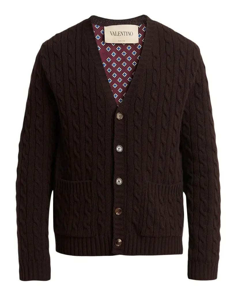 Valentino Garavani Men's Textured Cable-Knit Virgin Wool Cardigan