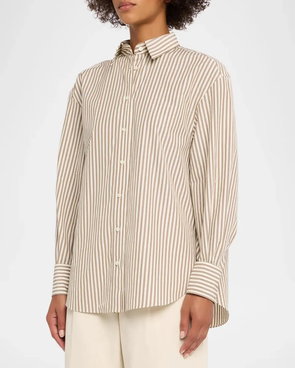 Brunello Cucinelli Striped Cotton Button-Down Shirt With Monili Trim | Thumbnail 4