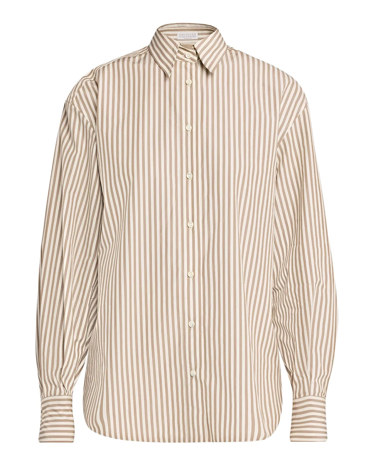 Striped Cotton Button-Down Shirt With Monili Trim Striped Cotton Button-Down Shirt With Monili Trim