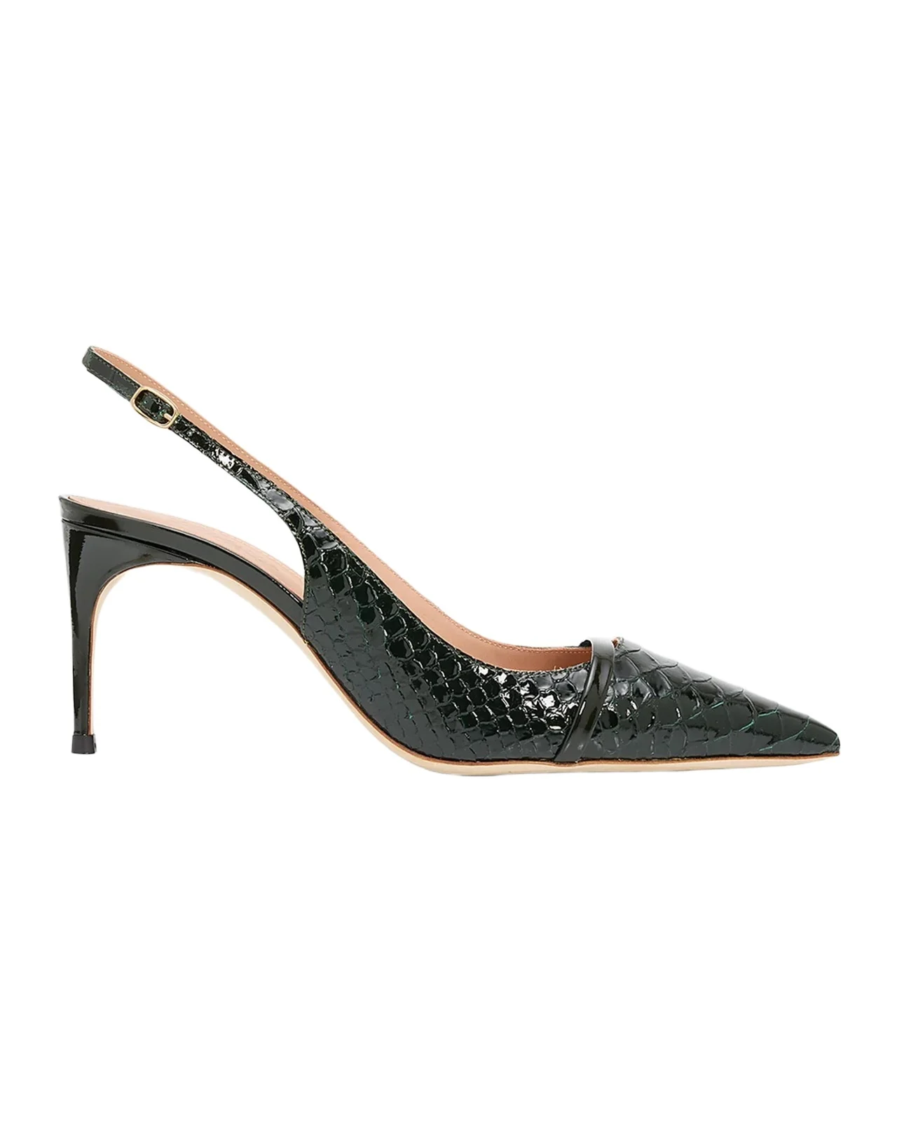 70mm Schiffer Croc-Embossed Patent Leather Slingback Pumps