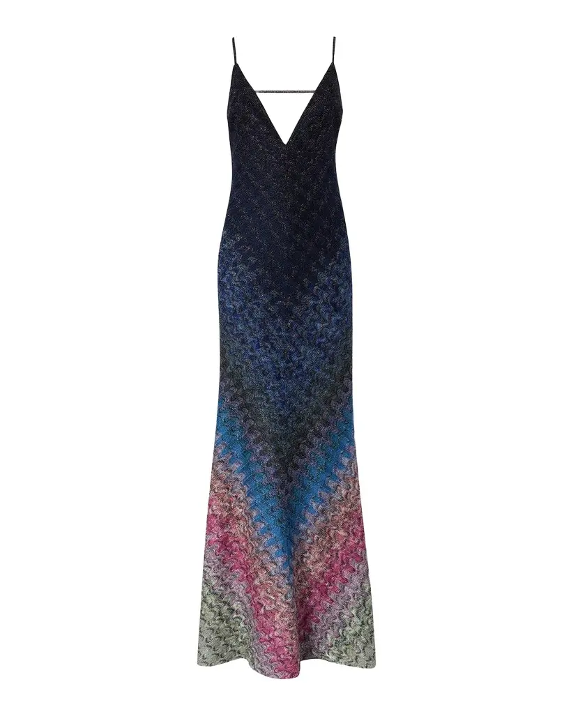 Missoni Plunging Degrade Lamé Knit Sleeveless Maxi Dress