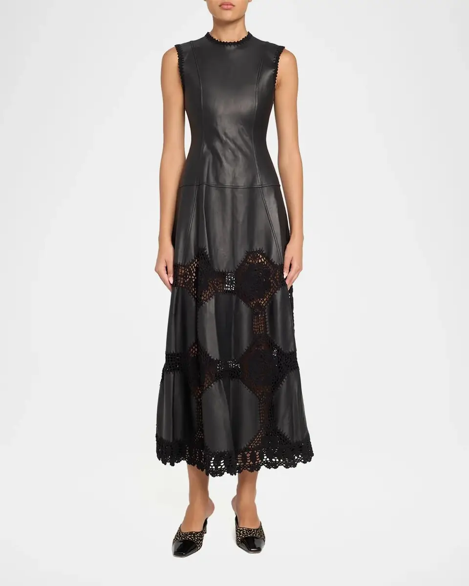 Ulla Johnson Ilana Sleeveless Crochet Knit & Leather Midi Dress | Thumbnail 2 Ulla Johnson Ilana Sleeveless Crochet Knit & Leather Midi Dress | Thumbnail 2