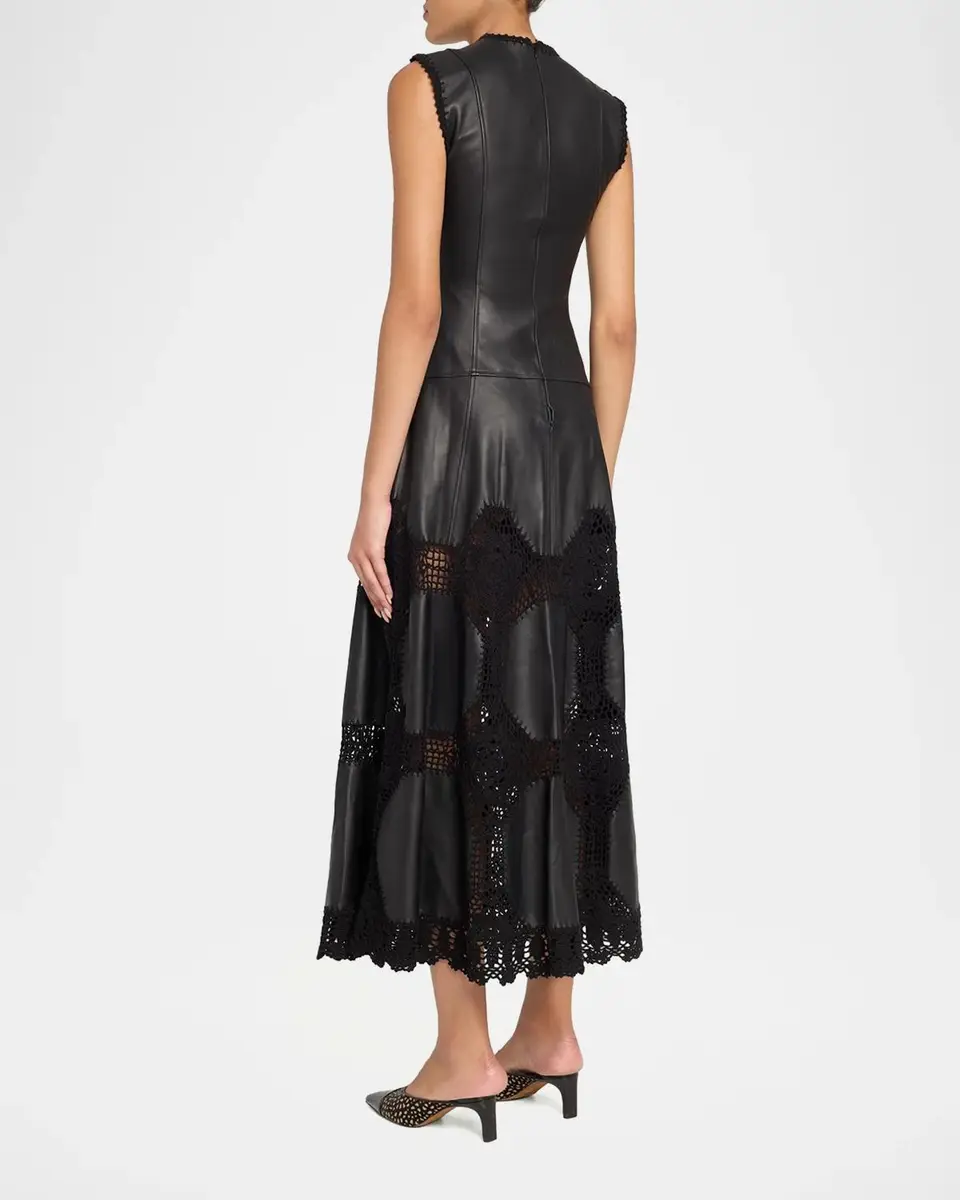 Ulla Johnson Ilana Sleeveless Crochet Knit & Leather Midi Dress | Thumbnail 3 Ulla Johnson Ilana Sleeveless Crochet Knit & Leather Midi Dress | Thumbnail 3