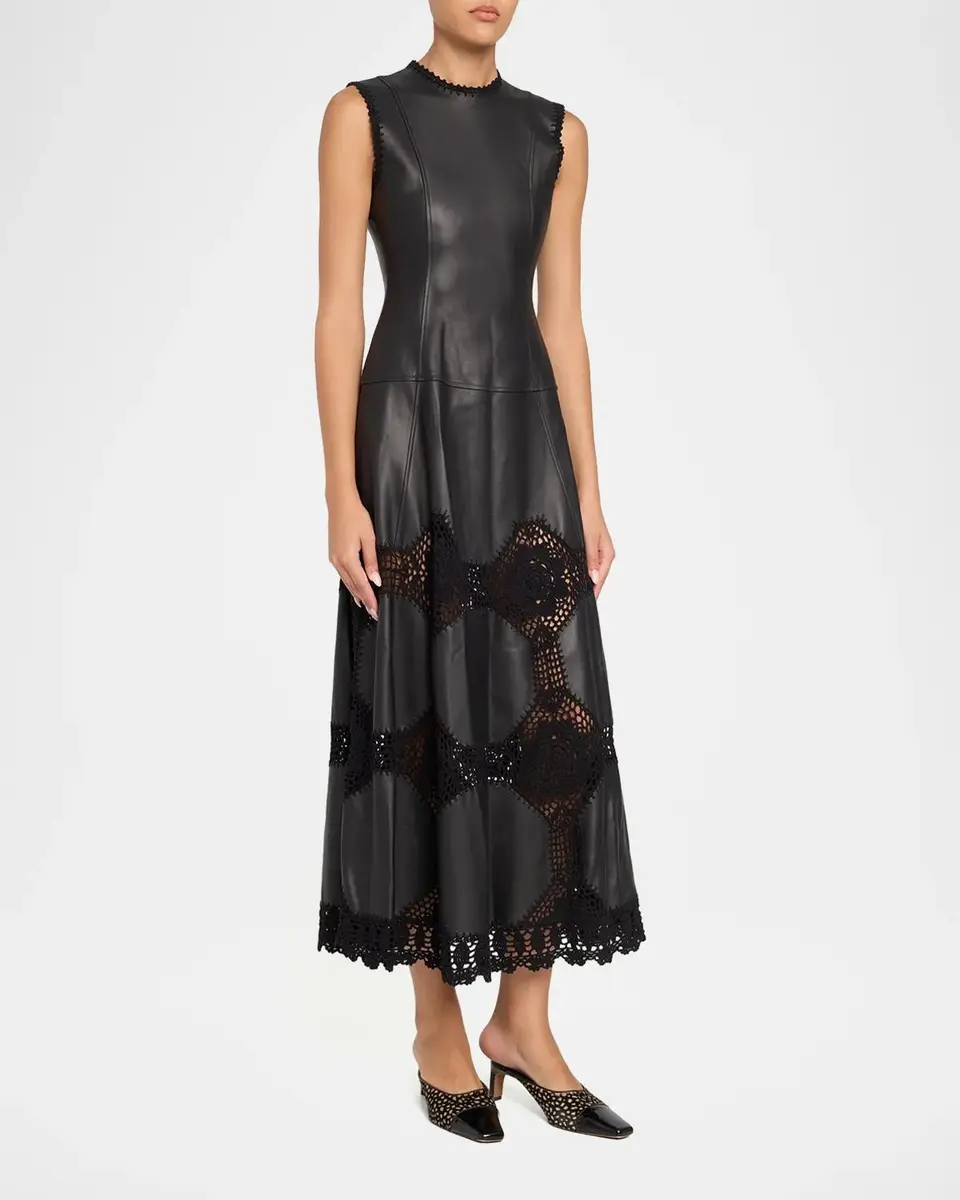 Ulla Johnson Ilana Sleeveless Crochet Knit & Leather Midi Dress | Thumbnail 4 Ulla Johnson Ilana Sleeveless Crochet Knit & Leather Midi Dress | Thumbnail 4