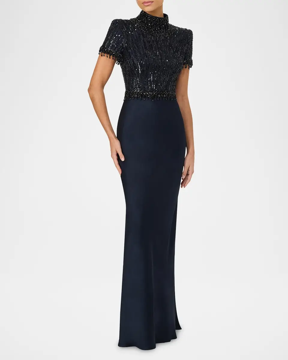 Jenny Packham Trinity Embellished Strong-Shoulder Satin Gown | Thumbnail 2 Jenny Packham Trinity Embellished Strong-Shoulder Satin Gown | Thumbnail 2