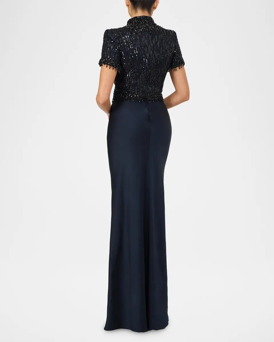 Jenny Packham Trinity Embellished Strong-Shoulder Satin Gown | Thumbnail 3 Jenny Packham Trinity Embellished Strong-Shoulder Satin Gown | Thumbnail 3