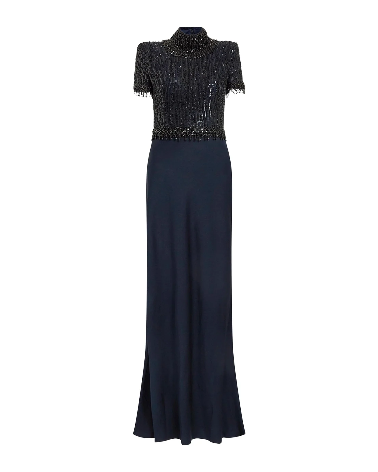 Jenny Packham Trinity Embellished Strong-Shoulder Satin Gown