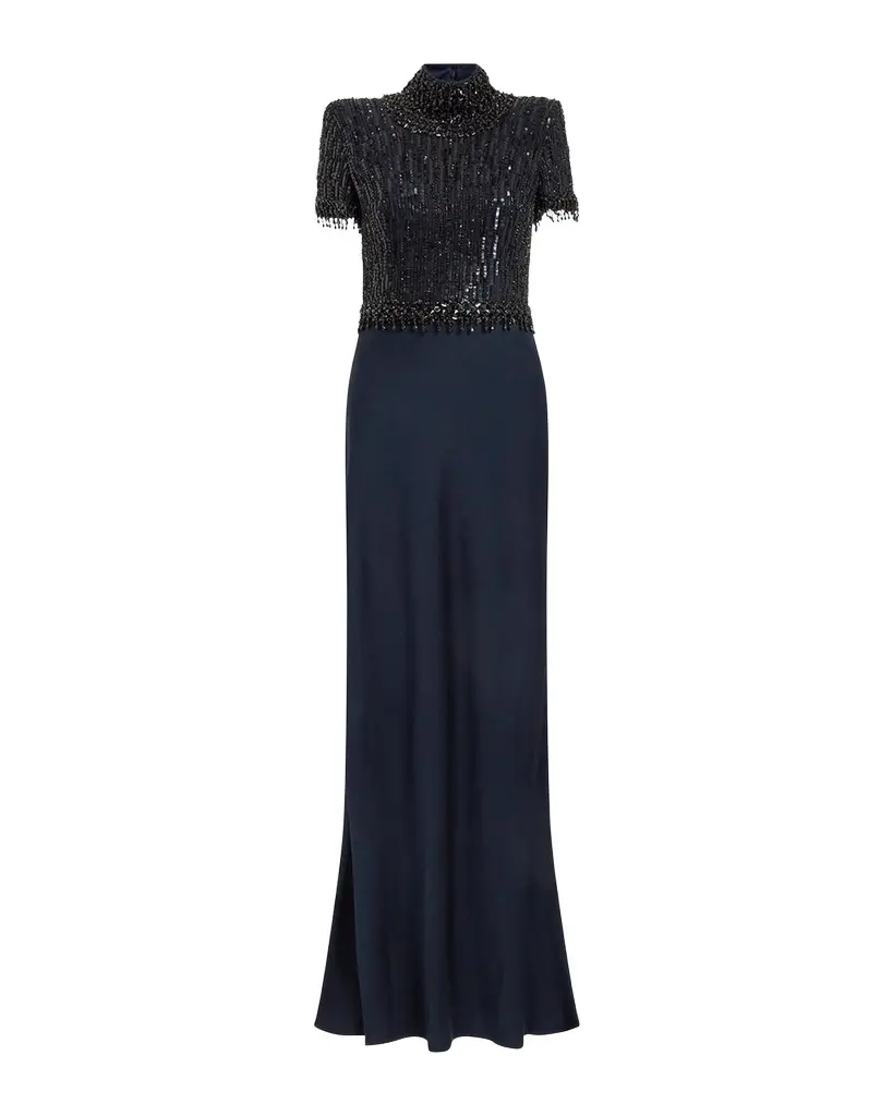 Trinity Embellished Strong-Shoulder Satin Gown Trinity Embellished Strong-Shoulder Satin Gown