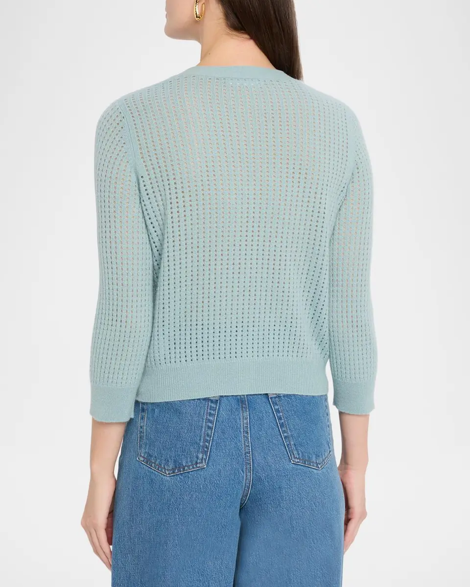 Neiman Marcus Cashmere Collection Pointelle Cashmere V-Neck Cardigan | Thumbnail 3 Neiman Marcus Cashmere Collection Pointelle Cashmere V-Neck Cardigan | Thumbnail 3
