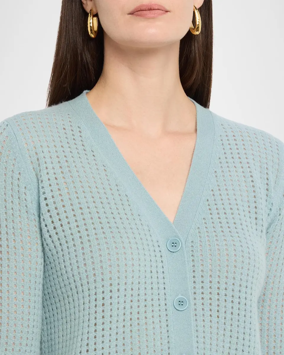 Neiman Marcus Cashmere Collection Pointelle Cashmere V-Neck Cardigan | Thumbnail 5 Neiman Marcus Cashmere Collection Pointelle Cashmere V-Neck Cardigan | Thumbnail 5