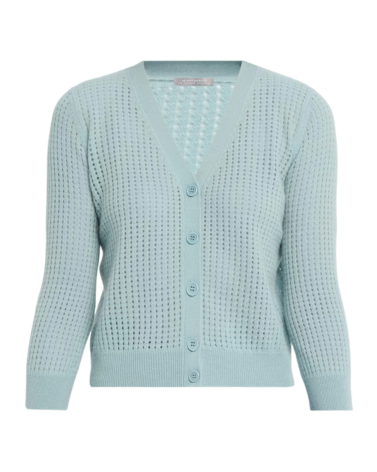 Neiman Marcus Cashmere Collection Pointelle Cashmere V-Neck Cardigan