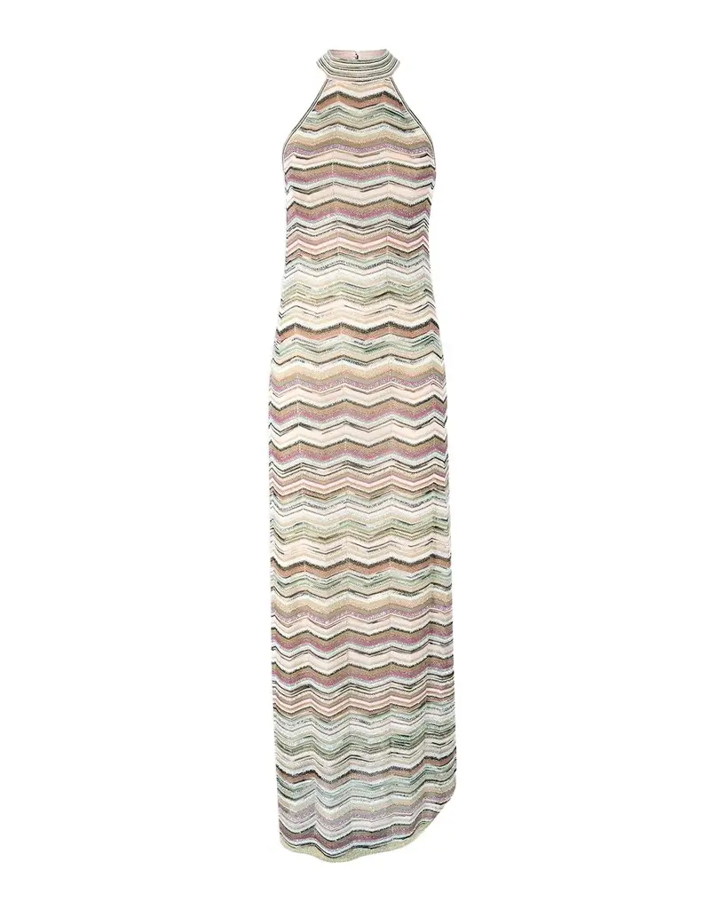 Missoni Paillette Chevron Knit Halter Maxi Dress