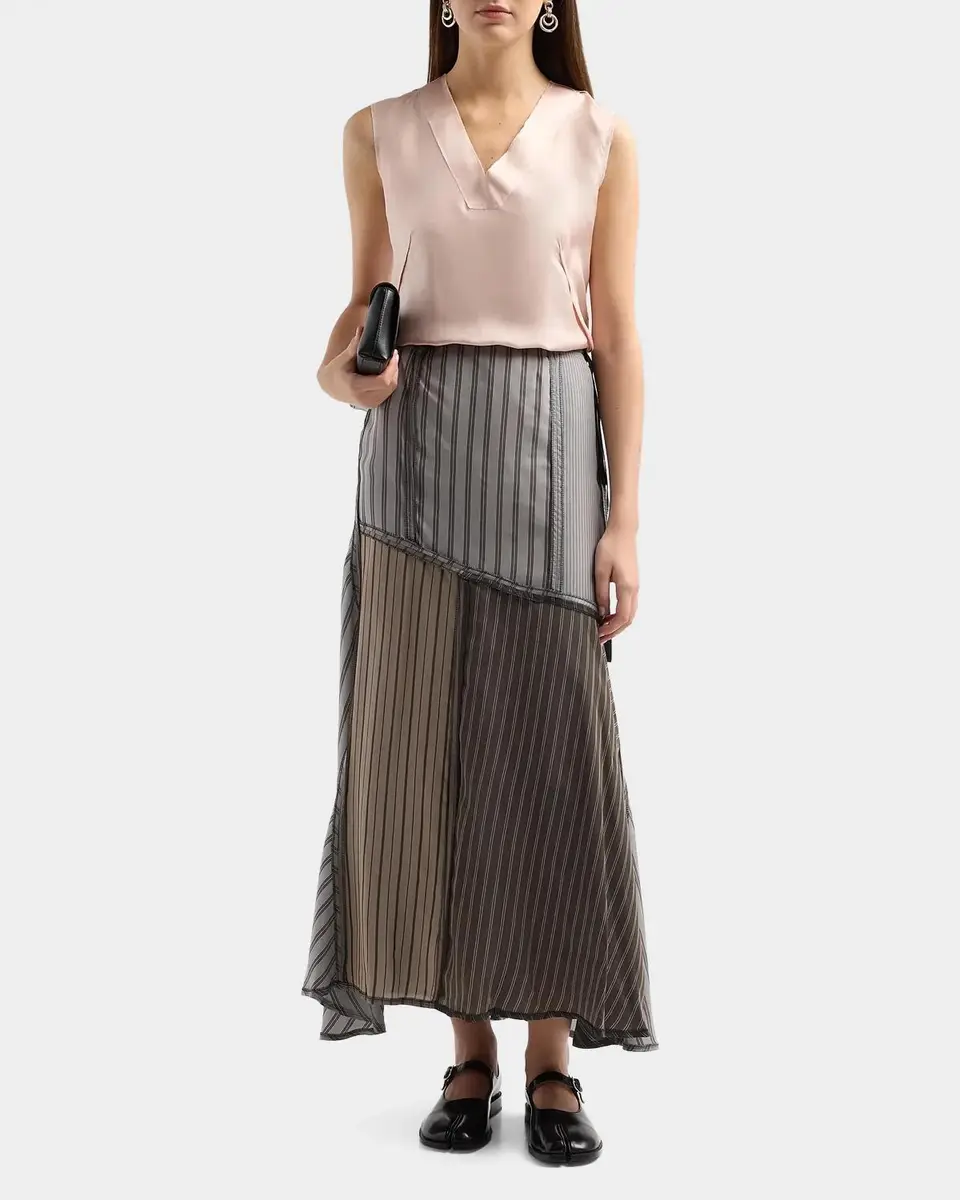 MM6 MAISON MARGIELA Striped Patchwork Cupro Midi Skirt | Thumbnail 2 MM6 MAISON MARGIELA Striped Patchwork Cupro Midi Skirt | Thumbnail 2