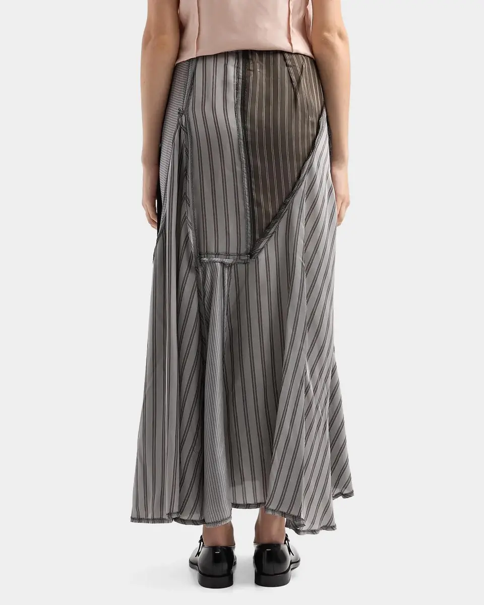 MM6 MAISON MARGIELA Striped Patchwork Cupro Midi Skirt | Thumbnail 3 MM6 MAISON MARGIELA Striped Patchwork Cupro Midi Skirt | Thumbnail 3