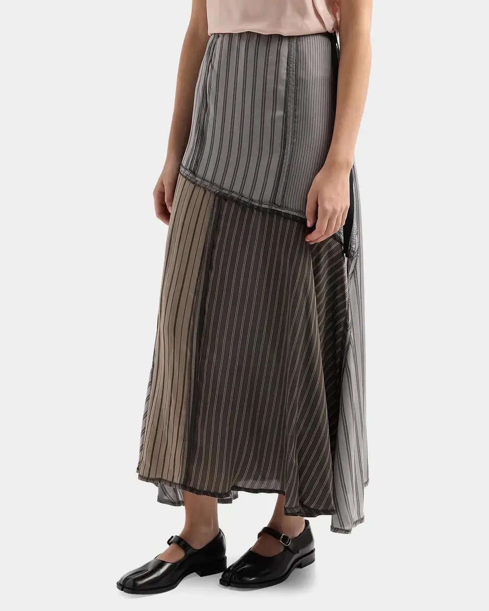 MM6 MAISON MARGIELA Striped Patchwork Cupro Midi Skirt | Thumbnail 4 MM6 MAISON MARGIELA Striped Patchwork Cupro Midi Skirt | Thumbnail 4
