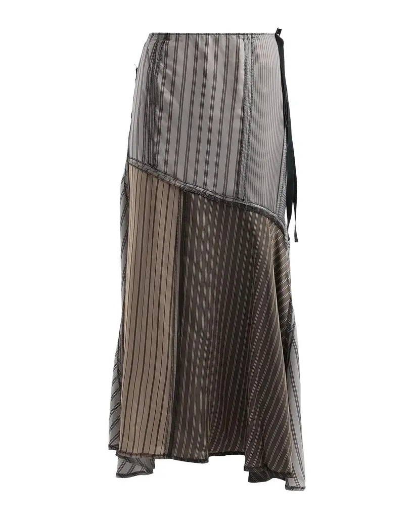 Striped Patchwork Cupro Midi Skirt Striped Patchwork Cupro Midi Skirt