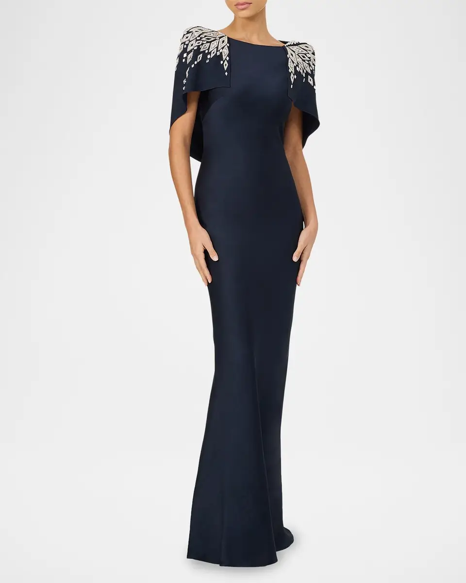 Jenny Packham Ophelia Embellished Draped Capelet Backless Gown | Thumbnail 2 Jenny Packham Ophelia Embellished Draped Capelet Backless Gown | Thumbnail 2