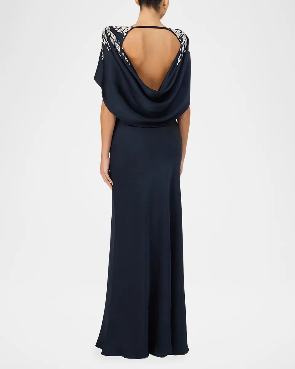 Jenny Packham Ophelia Embellished Draped Capelet Backless Gown | Thumbnail 3 Jenny Packham Ophelia Embellished Draped Capelet Backless Gown | Thumbnail 3