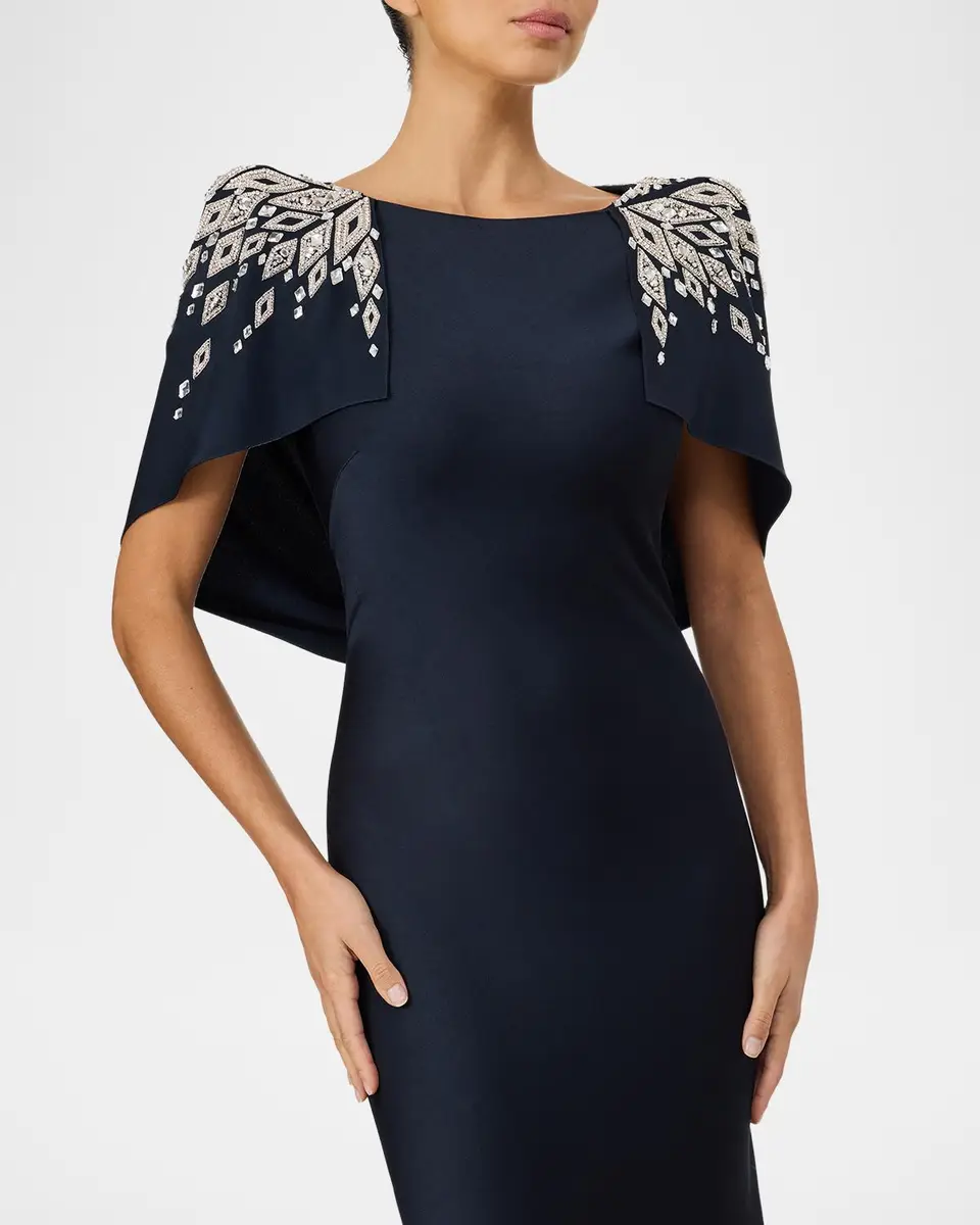 Jenny Packham Ophelia Embellished Draped Capelet Backless Gown | Thumbnail 4 Jenny Packham Ophelia Embellished Draped Capelet Backless Gown | Thumbnail 4