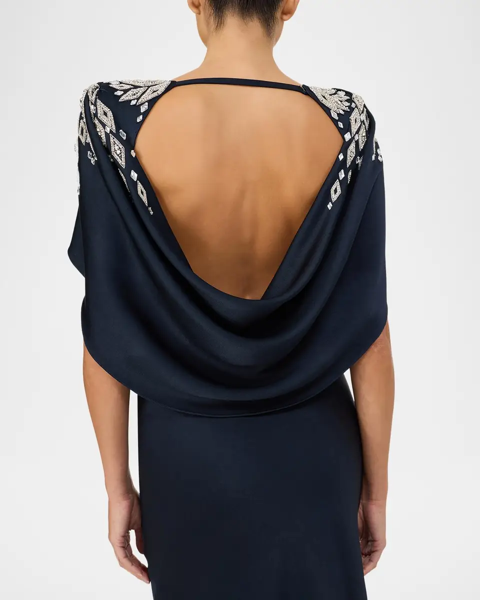 Jenny Packham Ophelia Embellished Draped Capelet Backless Gown | Thumbnail 5 Jenny Packham Ophelia Embellished Draped Capelet Backless Gown | Thumbnail 5