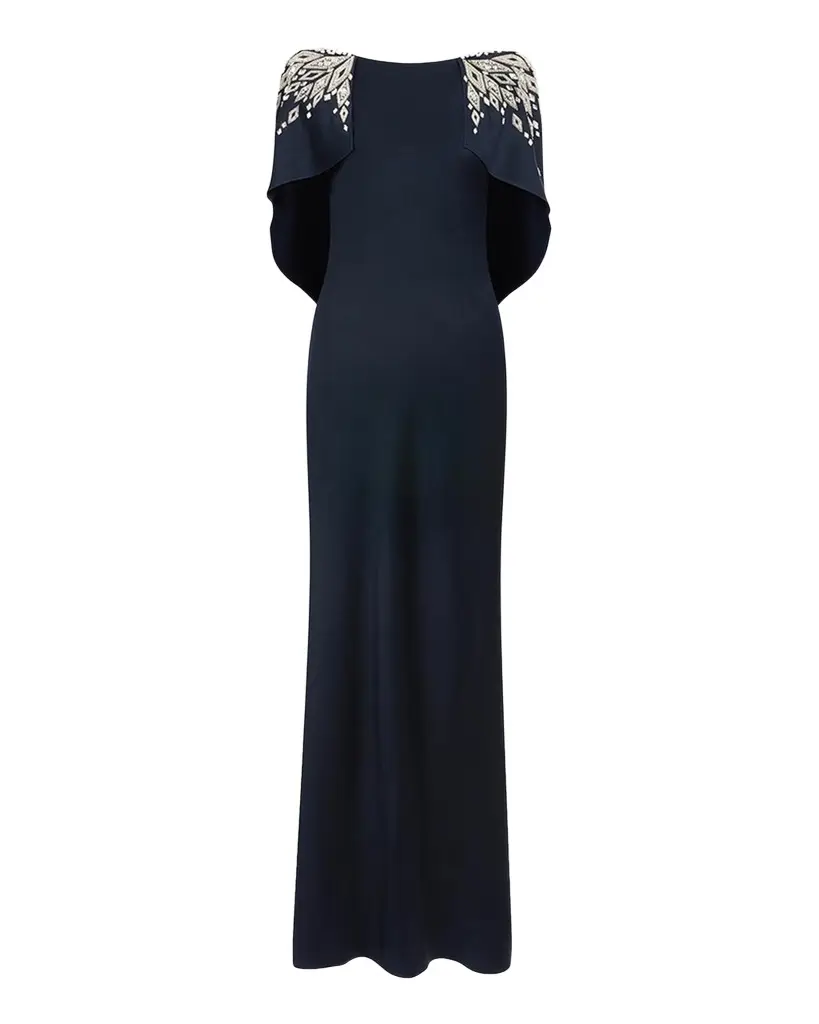 Ophelia Embellished Draped Capelet Backless Gown Ophelia Embellished Draped Capelet Backless Gown