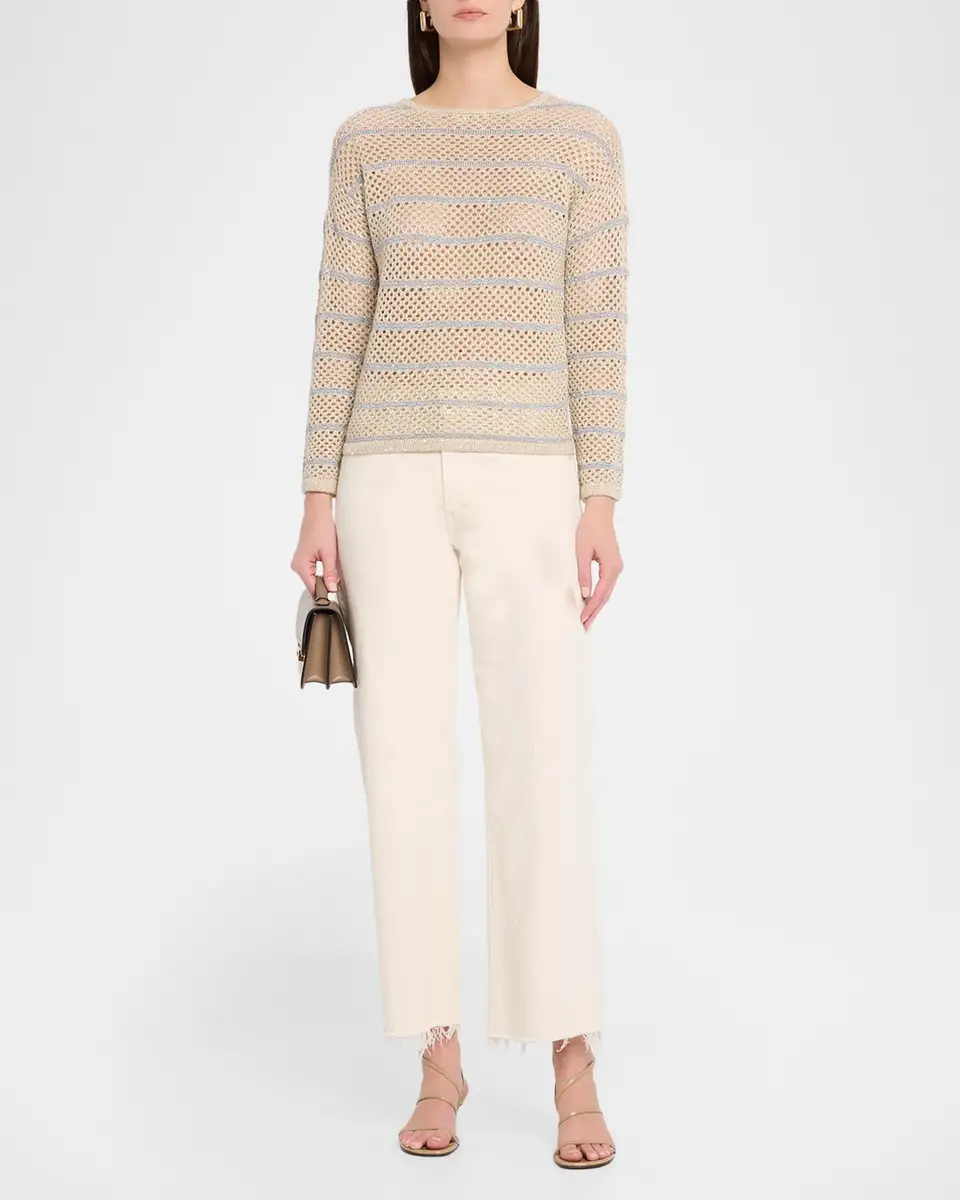 Neiman Marcus Cashmere Collection Sequined Open-Knit Cashmere Sweater | Thumbnail 2 Neiman Marcus Cashmere Collection Sequined Open-Knit Cashmere Sweater | Thumbnail 2