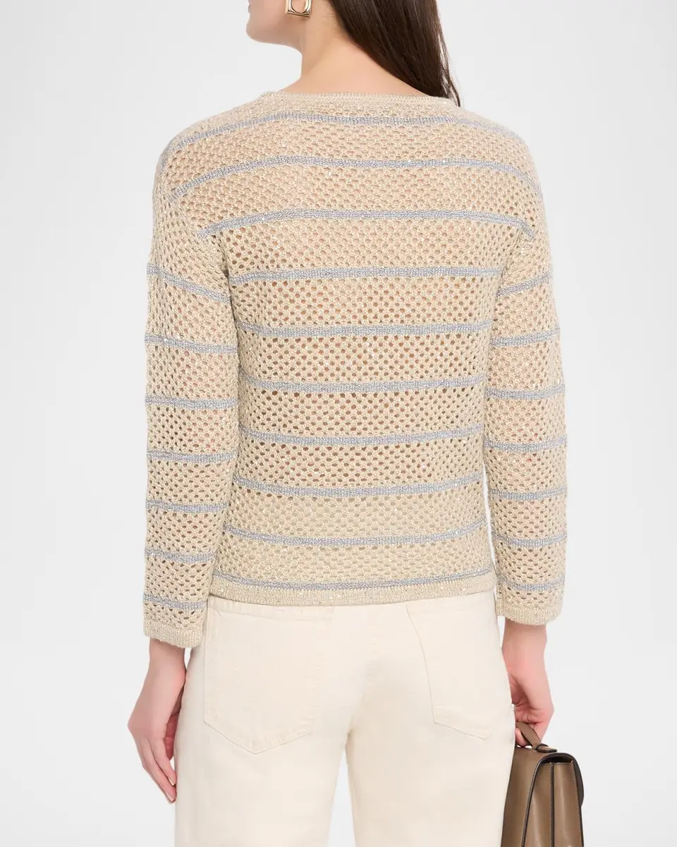 Neiman Marcus Cashmere Collection Sequined Open-Knit Cashmere Sweater | Thumbnail 3 Neiman Marcus Cashmere Collection Sequined Open-Knit Cashmere Sweater | Thumbnail 3