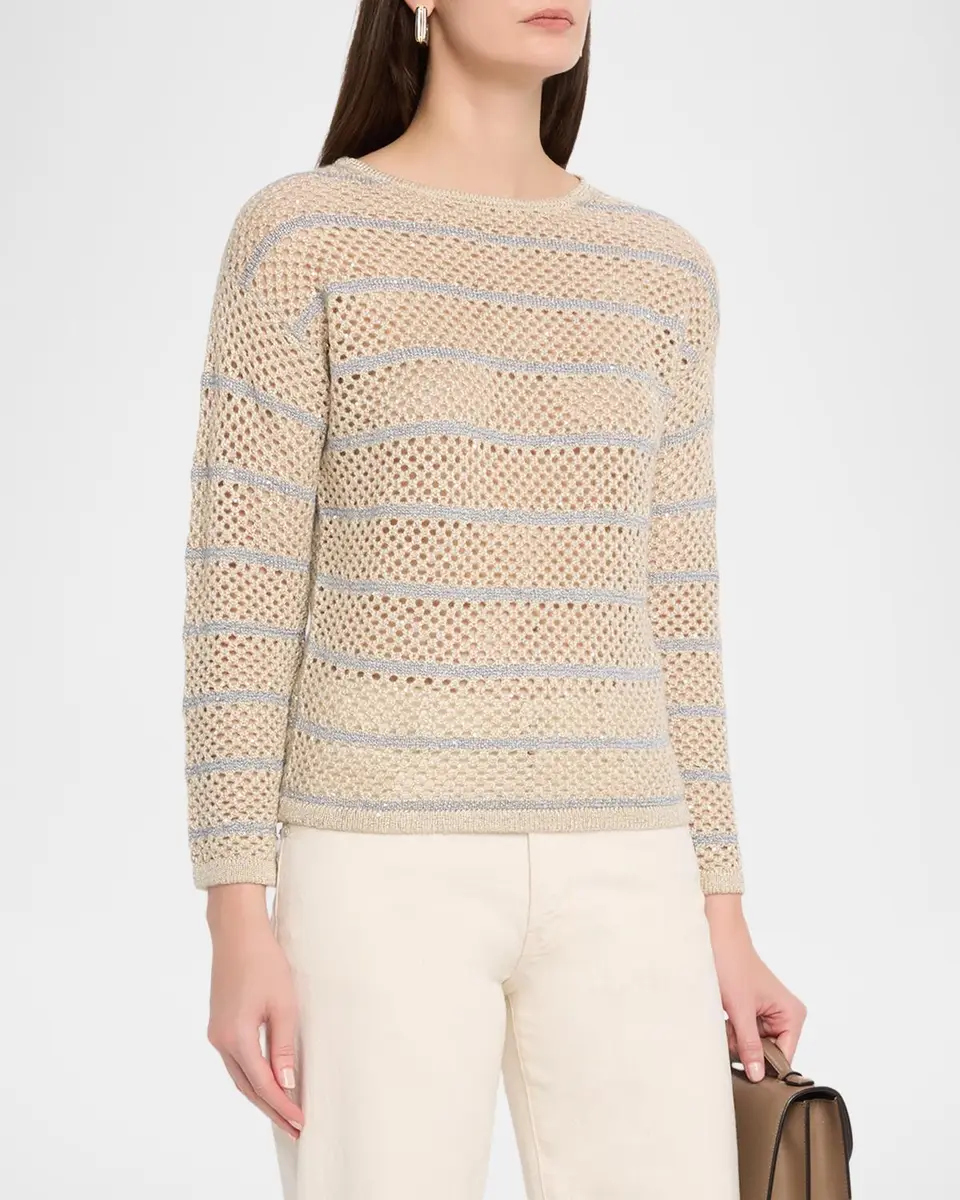 Neiman Marcus Cashmere Collection Sequined Open-Knit Cashmere Sweater | Thumbnail 4 Neiman Marcus Cashmere Collection Sequined Open-Knit Cashmere Sweater | Thumbnail 4