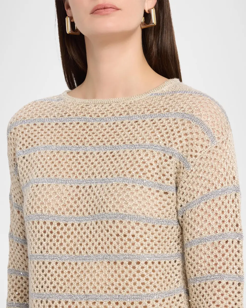 Neiman Marcus Cashmere Collection Sequined Open-Knit Cashmere Sweater | Thumbnail 5 Neiman Marcus Cashmere Collection Sequined Open-Knit Cashmere Sweater | Thumbnail 5