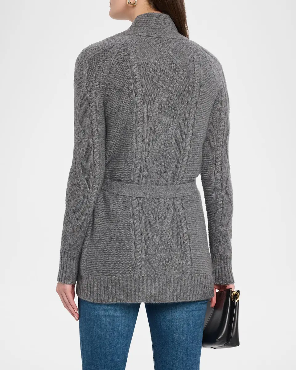 Neiman Marcus Cashmere Collection Cashmere Cable Belted Cardigan | Thumbnail 3 Neiman Marcus Cashmere Collection Cashmere Cable Belted Cardigan | Thumbnail 3