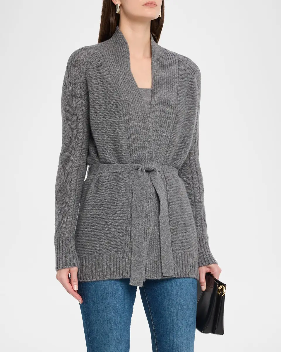 Neiman Marcus Cashmere Collection Cashmere Cable Belted Cardigan | Thumbnail 4 Neiman Marcus Cashmere Collection Cashmere Cable Belted Cardigan | Thumbnail 4