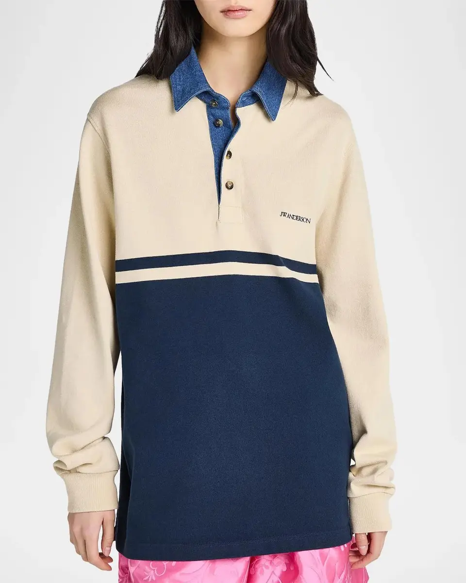 JW Anderson Contrast-Collar Long-Sleeve Polo Shirt | Thumbnail 4 JW Anderson Contrast-Collar Long-Sleeve Polo Shirt | Thumbnail 4