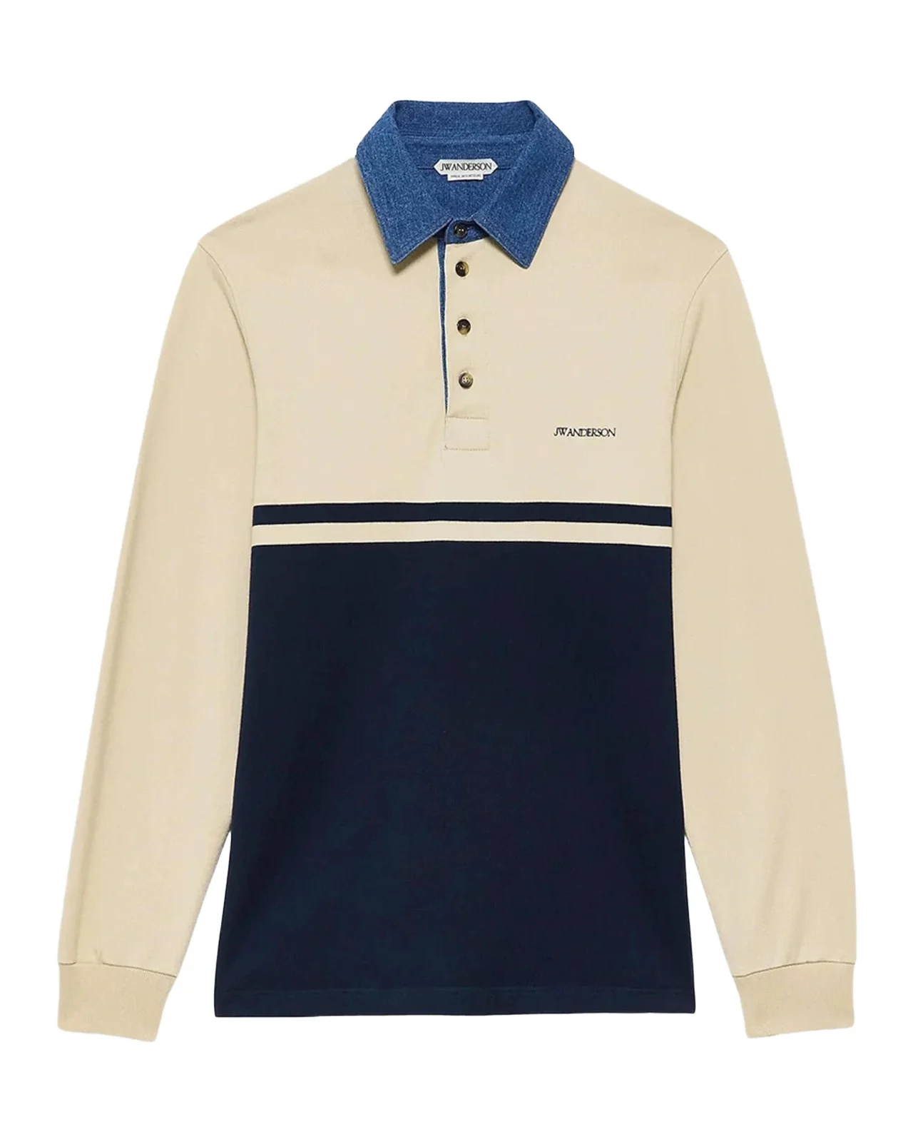 JW Anderson Contrast-Collar Long-Sleeve Polo Shirt