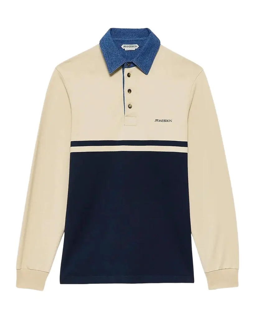 JW Anderson Contrast-Collar Long-Sleeve Polo Shirt