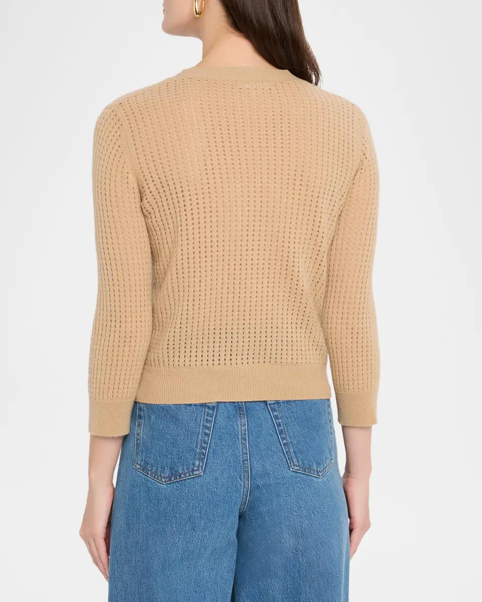 Neiman Marcus Cashmere Collection Pointelle Cashmere V-Neck Cardigan | Thumbnail 3