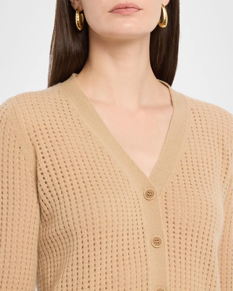 Neiman Marcus Cashmere Collection Pointelle Cashmere V-Neck Cardigan | Thumbnail 5