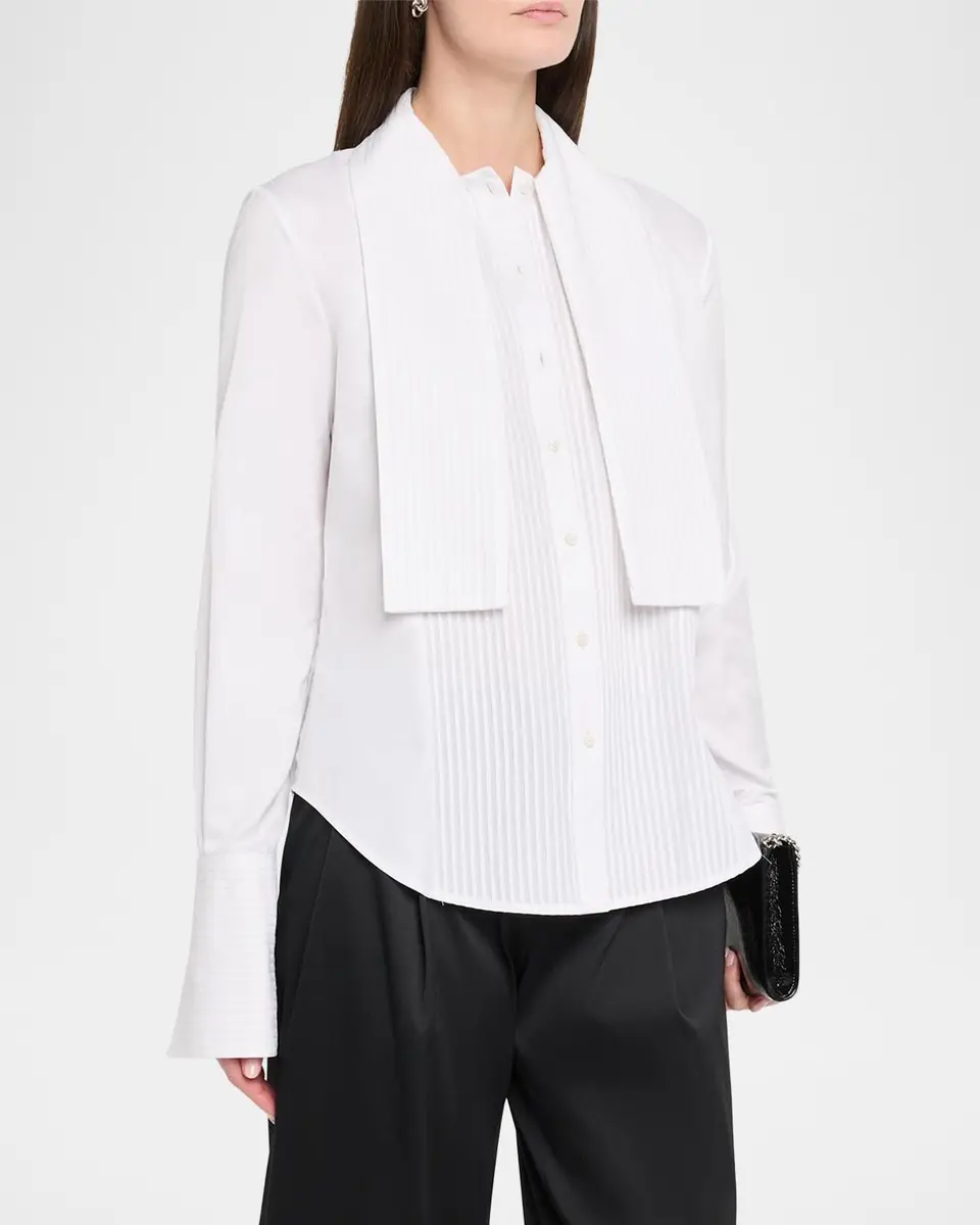 Brandon Maxwell Inez Pleated Draped Tuxedo Shirt | Thumbnail 4 Brandon Maxwell Inez Pleated Draped Tuxedo Shirt | Thumbnail 4