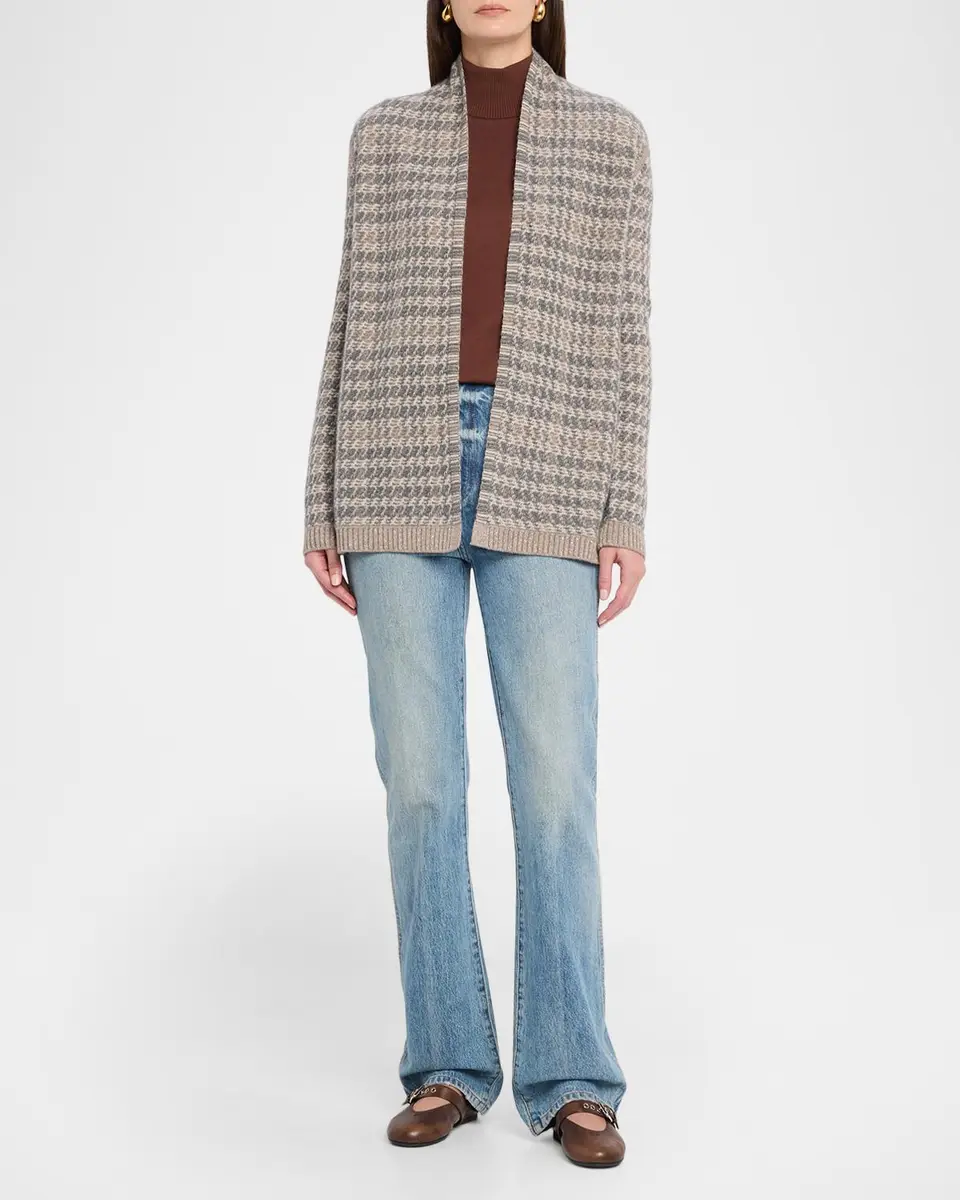 Neiman Marcus Cashmere Collection Intarsia-Knit Houndstooth Cashmere Cardigan | Thumbnail 2 Neiman Marcus Cashmere Collection Intarsia-Knit Houndstooth Cashmere Cardigan | Thumbnail 2